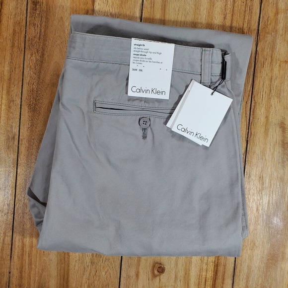 New Calvin Klein Pants Men's Size 36x30 Gray Straight Fit Performance Cotton - Picture 1 of 8